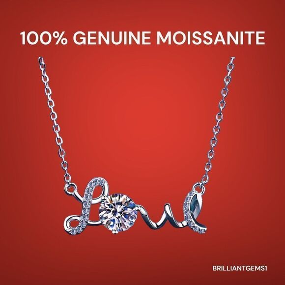 💎A101💎 DIAMOND MOISSANITEFOREVER LOVE 1CT LOVE PENDANT SILVER NECKLACE